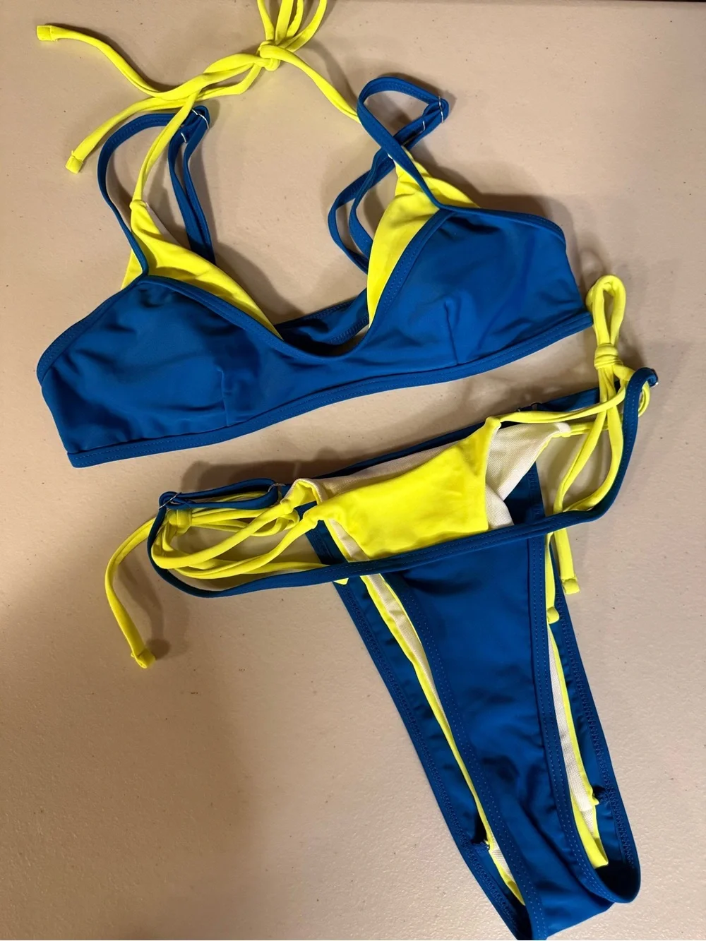 NEW Amazon Soly Hux Bikini 2 Piece Bathing Suit Lime Green Blue Size XS